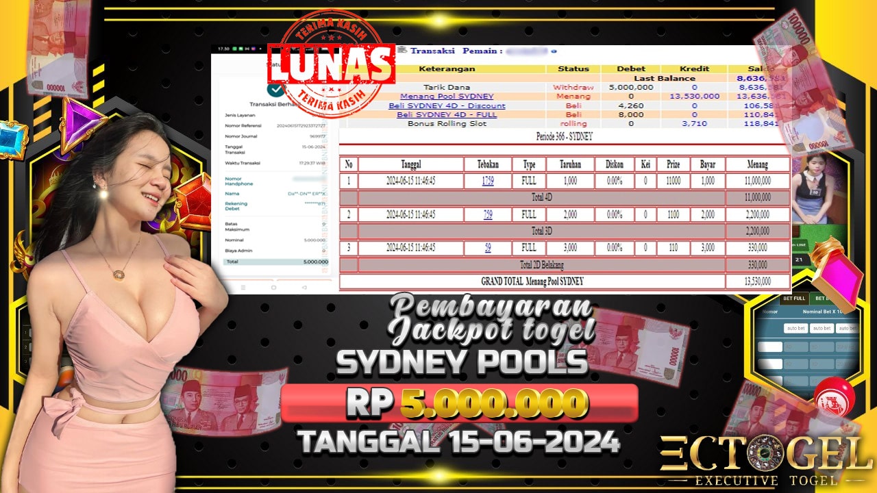 BUKTI JACKPOT TOGEL POOL SYDNEY TERPERCAYA DI INDONESIA TGL 15-06-2024